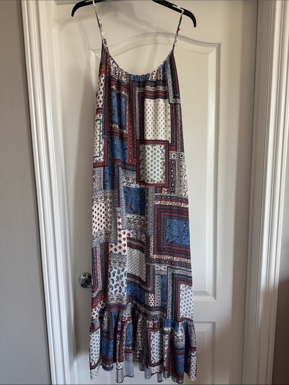 Karen Kane Red, Blue and White Patchwork Maxi Dress